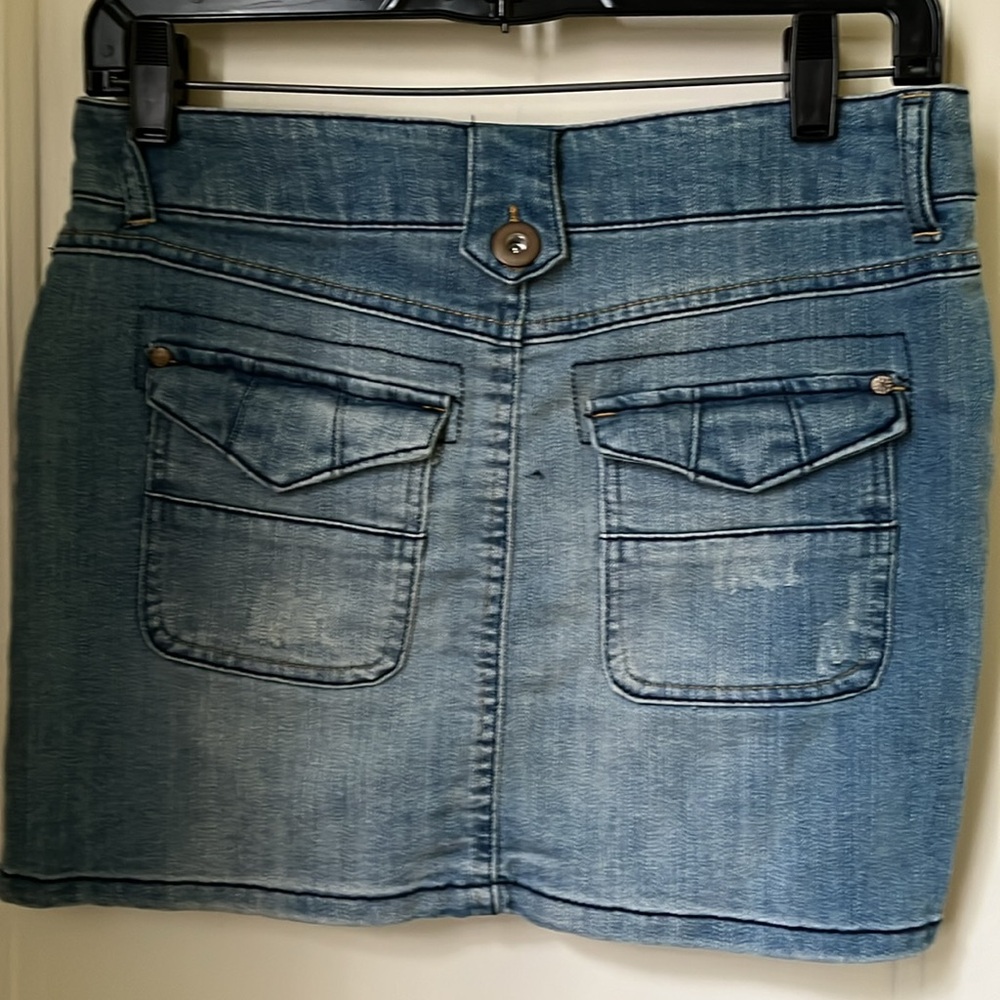 Denim Micro Mini Skirt Size 3 Spandex Distressed - Picture 6 of 12